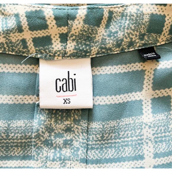 Cabi 3068 Windowpane Faux Wrap Blouse Blue White Plaid Top V-Neck Size XS - Picture 6 of 7